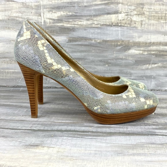 Circa Joan David Luxe Platform Pumps Pearly Snakeskin Print Leather Heels 7.5M - Picture 6 of 16